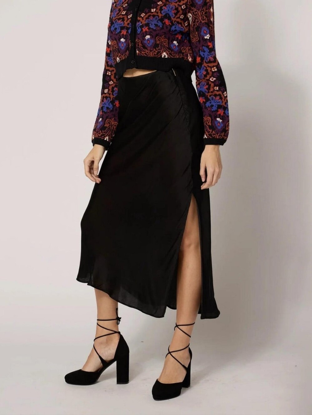 NWT Cleobella Midi Skirt Black Medium 100% Viscose Satin Slip Skirt Minimalist - Picture 1 of 13